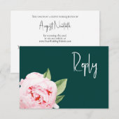 Website Elegant Dark Moody Emerald Blush Floral RSVP Kaartje (Voorkant / Achterkant)