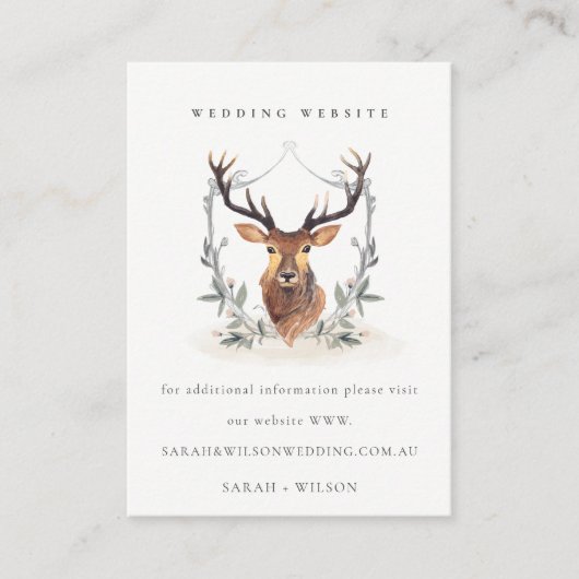 Website Elegant Dusky Deer Floral Crest Wedding Informatiekaartje (Voorkant)