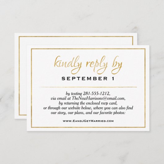Website Elegant Gold Script Wedding/Reception RSVP (Voorkant / Achterkant)
