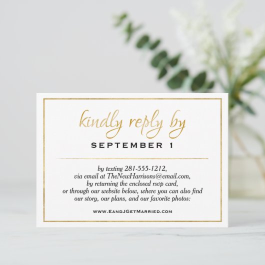 Website Elegant Gold Script Wedding/Reception RSVP Kaartje (Staand voorkant)