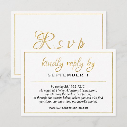 Website Elegant Gold Script Wedding/Reception RSVP Kaartje (Voorkant / Achterkant)