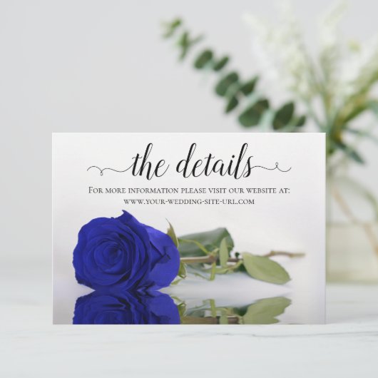 Website Elegant Royal Blue Roos Wedding Details Informatiekaartje (Staand voorkant)