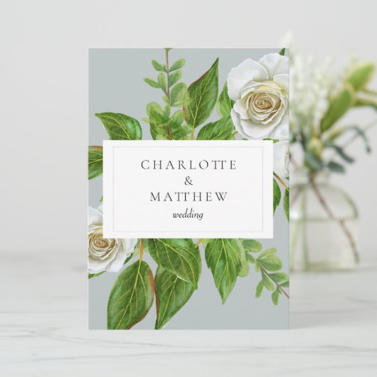 Website Elegant White Rose Greenery Wedding Kaart (Staand voorkant)