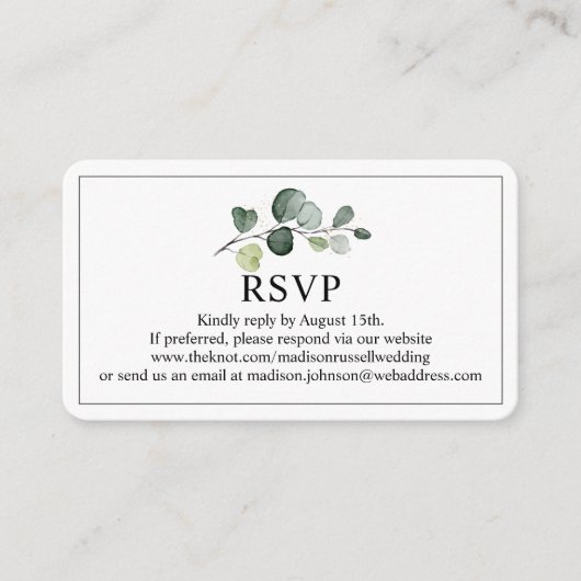 Website Eucalyptus Greenery Wedding RSVP Informatiekaartje (Voorkant)