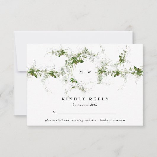 Website | Eucalyptus Monogram bruiloft RSVP Kaartje (Voorkant)