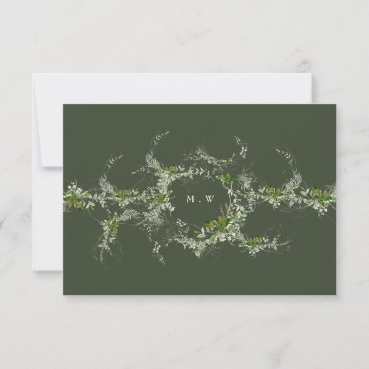 Website | Groene Eucalyptus Monogram bruiloft RSVP Kaartje (Achterkant)