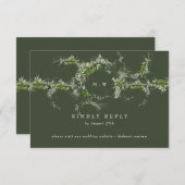 Website | Groene Eucalyptus Monogram bruiloft RSVP Kaartje (Voorkant / Achterkant)