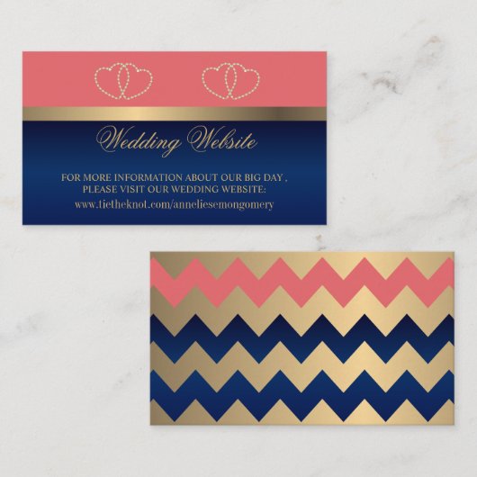 Website koraal- en marineblauw goudhart informatiekaartje (Voorkant / Achterkant)