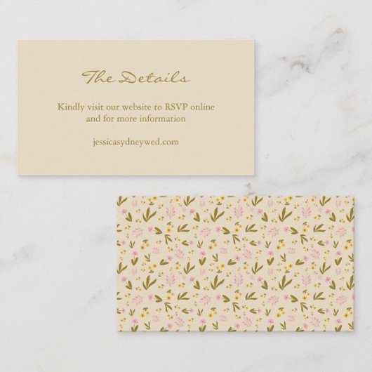 Website  lente - roze groene bruiloft informatiekaartje (Voorkant / Achterkant)