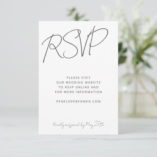 Website met de moderne Black White Wedding Online  RSVP Kaartje (Staand voorkant)