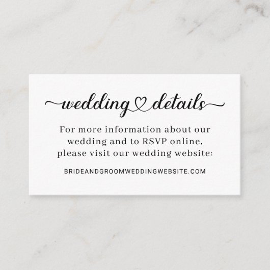 Website met details over hedendaagse bruiloft informatiekaartje (Voorkant)
