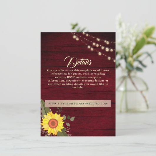 Website met informatie over zonnebloemen Rustic Wo Informatiekaartje (Staand voorkant)