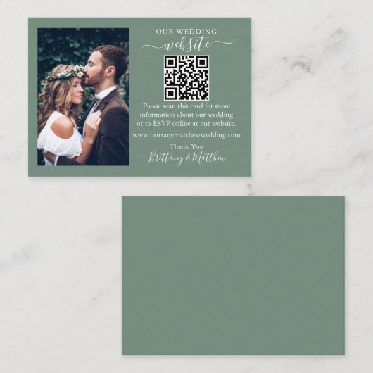 Website met minimalistische QR-foto Sage Green Informatiekaartje (Voorkant / Achterkant)