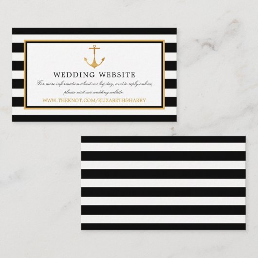 Website met Nautical Gold Anchor, Black & Gold Wed Informatiekaartje (Voorkant / Achterkant)