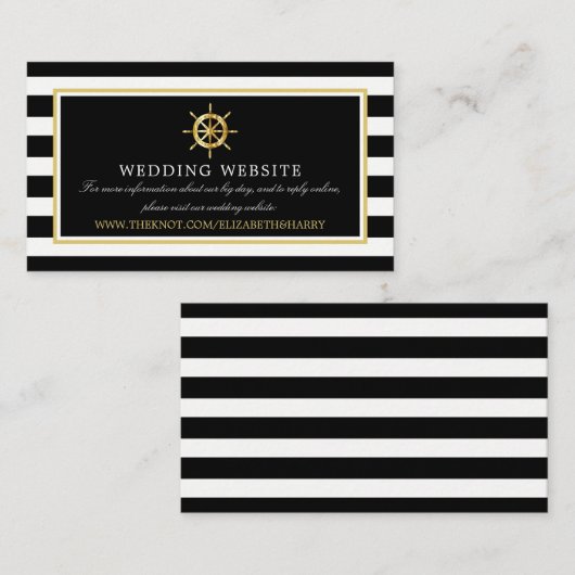 Website met Nautical Gold Wheel, Black & Gold Wedd Informatiekaartje (Voorkant / Achterkant)