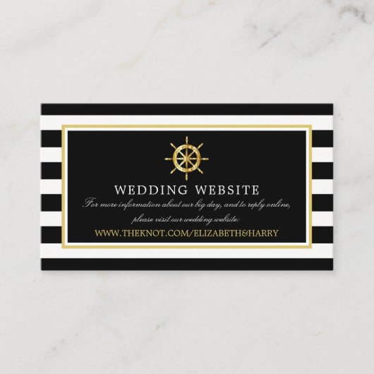 Website met Nautical Gold Wheel, Black & Gold Wedd Informatiekaartje (Voorkant)