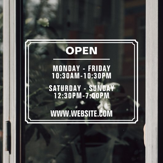 Website met openingsuren winkel transparant raamsticker