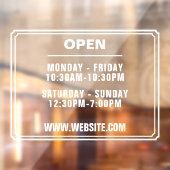 Website met openingsuren winkel transparant raamsticker (Vel 2)