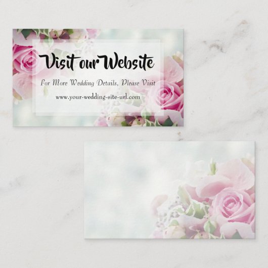 Website met roze Rozen en pony Wedding Informatiekaartje (Voorkant / Achterkant)