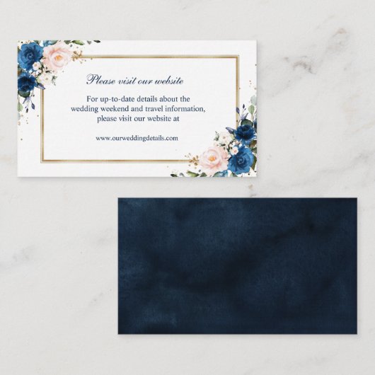 Website Navy Blue Blush Pink Geometric Wedding Informatiekaartje (Voorkant / Achterkant)