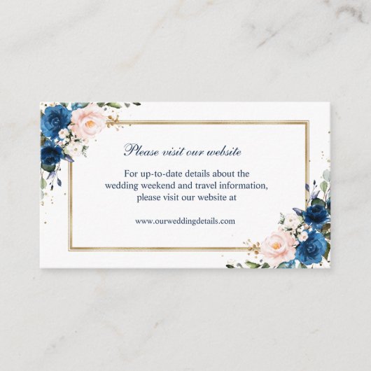 Website Navy Blue Blush Pink Geometric Wedding Informatiekaartje (Voorkant)