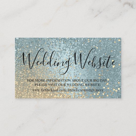 Website over bruiloft - Blauw en goudglitter Informatiekaartje (Voorkant)