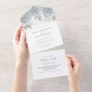Website over de begroting van de Elegant Dusty Blu All In One Uitnodiging