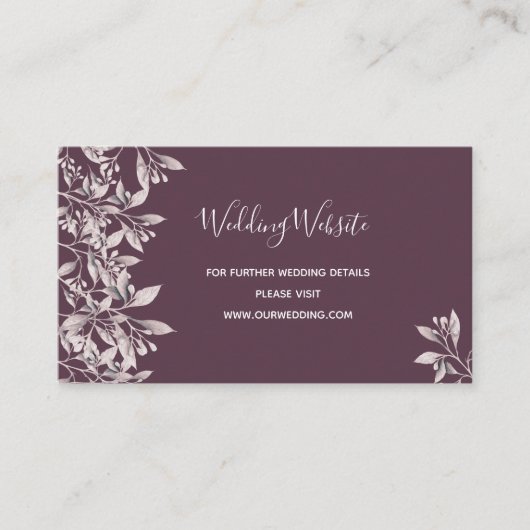 Website over de bruiloft - paars botanisch informatiekaartje (Voorkant)