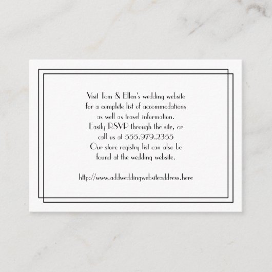 Website over het huwelijk met zwarte en witte Flor Informatiekaartje (Voorkant)