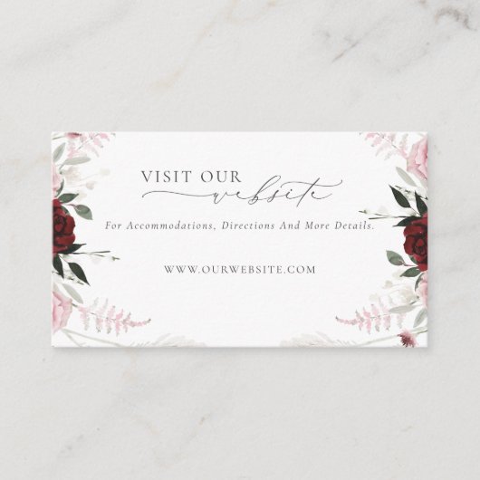 Website over het huwelijk van Elegant Burgundy Dus Informatiekaartje (Voorkant)