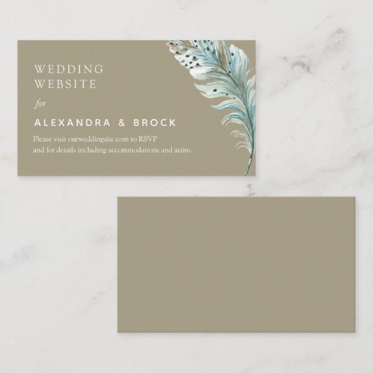 Website over minimale bruiloft voor Boho Beige Fea Informatiekaartje (Voorkant / Achterkant)