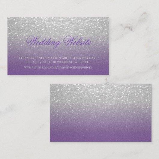 Website Paarse en Zilveren Glitter Wedding Informatiekaartje (Voorkant / Achterkant)