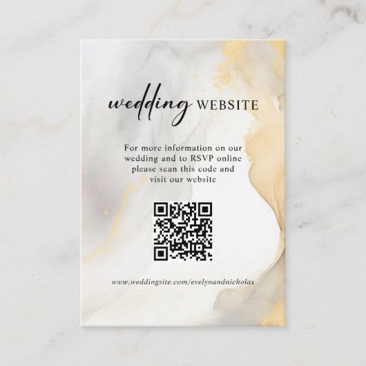Website QR code RSVP Goud Grijs Bloemen Bruiloft Informatiekaartje (Voorkant)