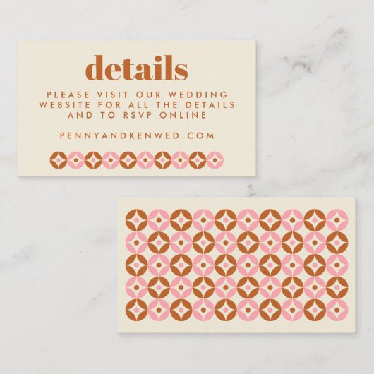 Website roze en roest Mid Mod Chic Wedding Informatiekaartje (Voorkant / Achterkant)
