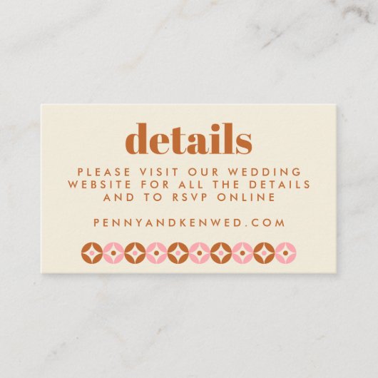 Website roze en roest Mid Mod Chic Wedding Informatiekaartje (Voorkant)