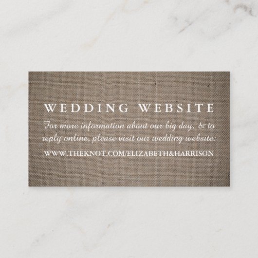 website Rustic Burlap Wedding Informatiekaartje (Voorkant)