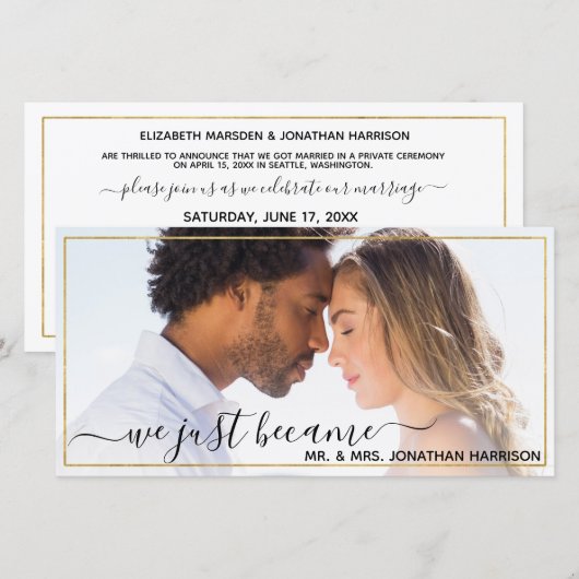 Website Simple Elegant Black & Gold Just Married Aankondiging (Voorkant / Achterkant)