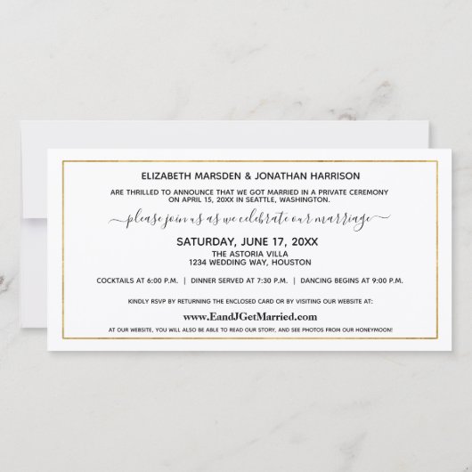 Website Simple Elegant Black & Gold Just Married Aankondiging (Achterkant)