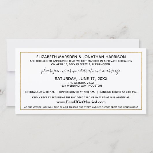 Website Simple Elegant Gold Just Married Aankondiging (Achterkant)