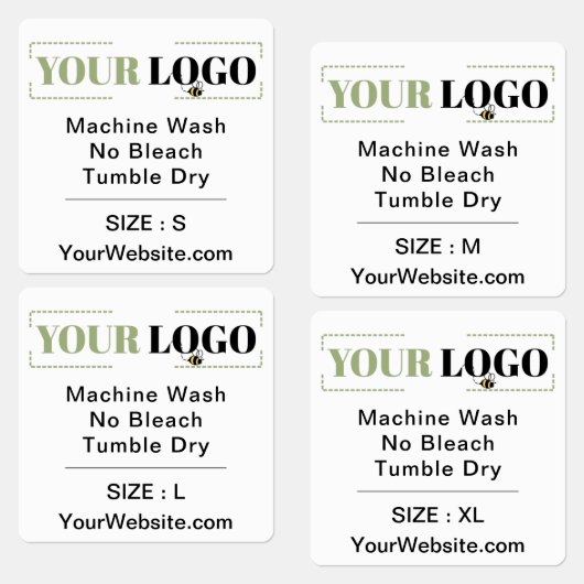 Website Square White Garment Care Instruction Size Labels (Groep)
