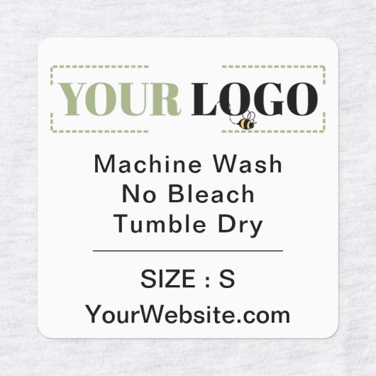 Website Square White Garment Care Instruction Size Labels (Design 1)