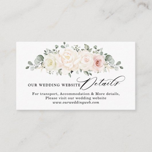 Website van Champagne Ivory Blush Pink Floral Wedd Informatiekaartje (Voorkant)