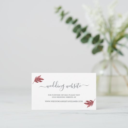 Website van Chic Script Burgundy Leaf Wedding Informatiekaartje (Staand voorkant)