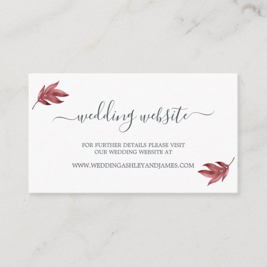 Website van Chic Script Burgundy Leaf Wedding Informatiekaartje (Voorkant)