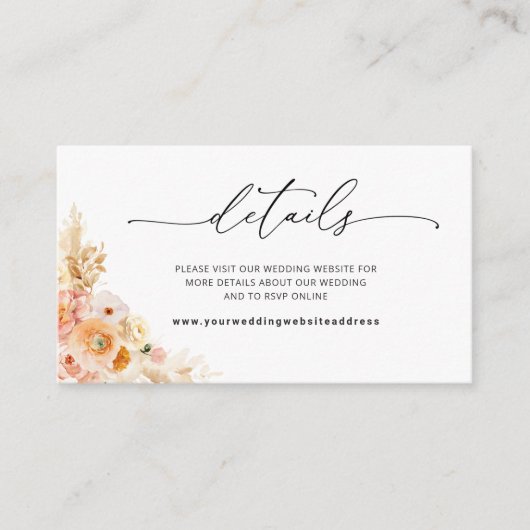 Website van de Elegant Peach Floral Wedding / Deta Informatiekaartje (Voorkant)