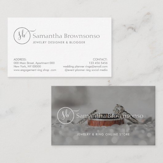 Website van de Rings- en Pearls-bruiloft van Monog Visitekaartje (Voorkant / Achterkant)