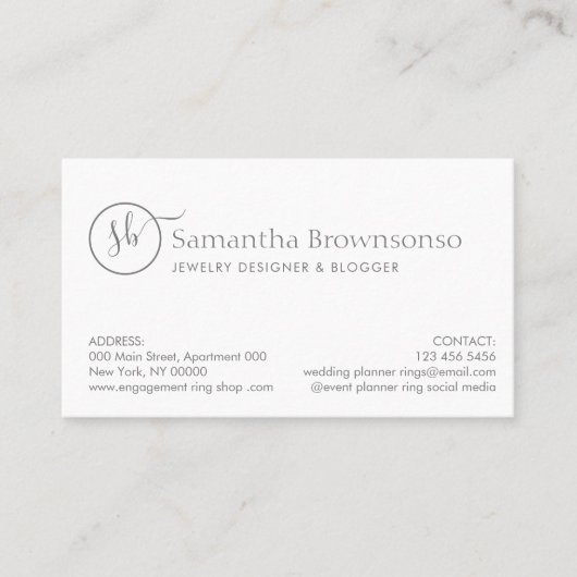 Website van de Rings- en Pearls-bruiloft van Monog Visitekaartje (Voorkant)