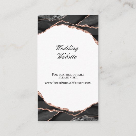 Website van Elegant Agate Black Roos Gold Wedding Informatiekaartje (Voorkant)