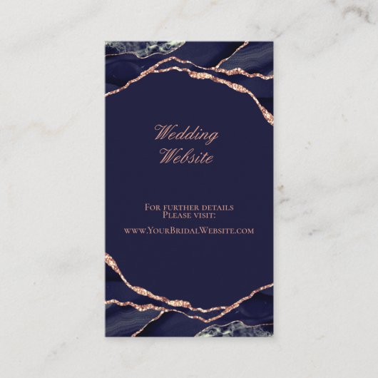 Website van Elegant Agate Navy Roos Gold Wedding Informatiekaartje (Voorkant)