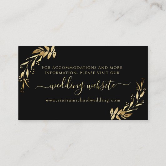 Website van Elegant Chic Black & Gold Foliage Wedd Informatiekaartje (Voorkant)
